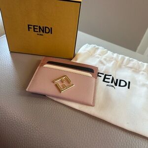 Fendi FF Diamonds Card Case in Ballet Pink with Gold Logo
